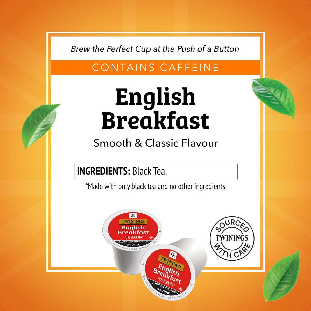 Twinings English Breakfast pods brewing hot in a Keurig for a bold cup.