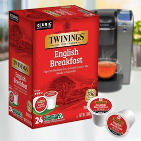 Twinings English Breakfast pods Keurig compatibility; effortless single-serve brewing.