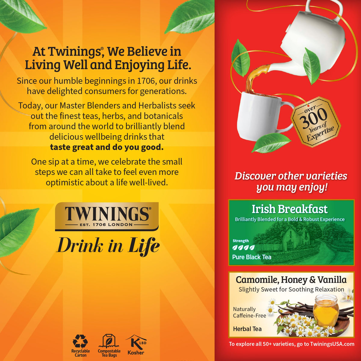 Twinings English Breakfast tea brew in cup, robust flavor in minutes.