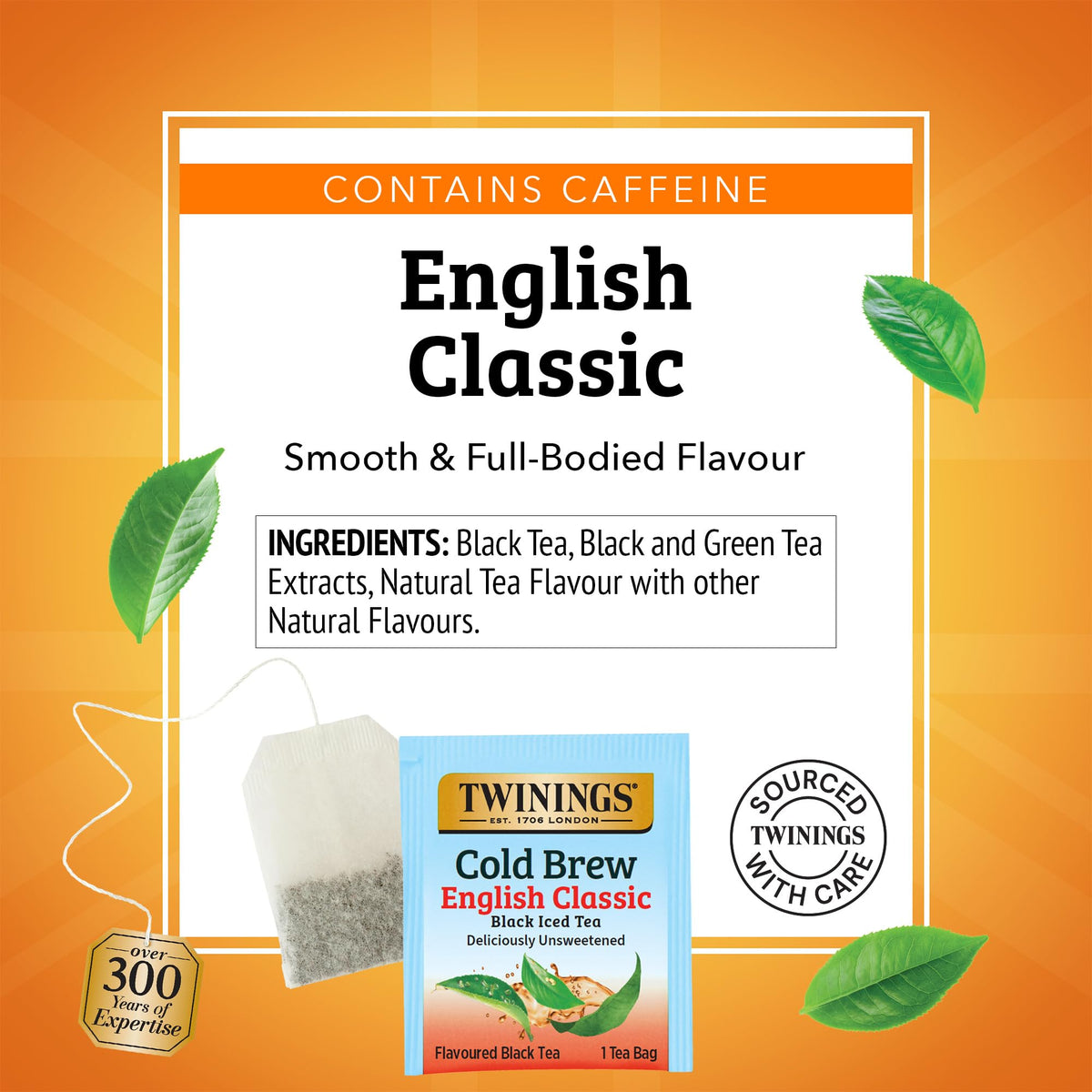 Twinings English Classic Cold Brew tea bags pour into a glass for crisp iced tea