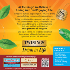 Twinings ethical sourcing badge highlights responsible ingredients and positive community impact.