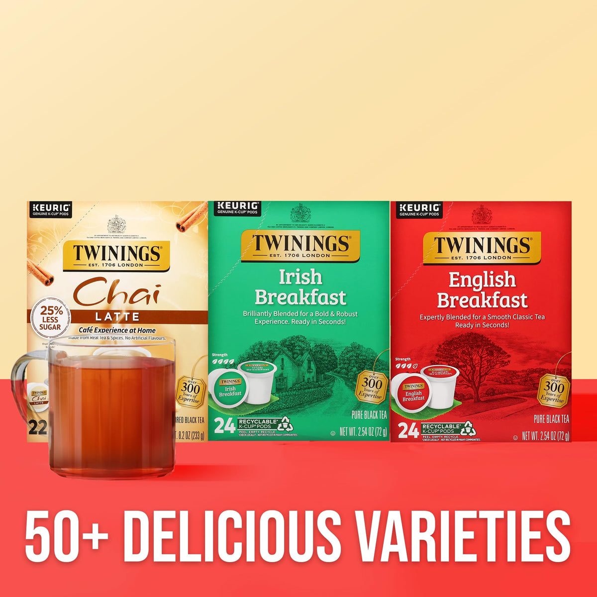 Twinings ethically sourced tea pods support responsible sourcing practices.