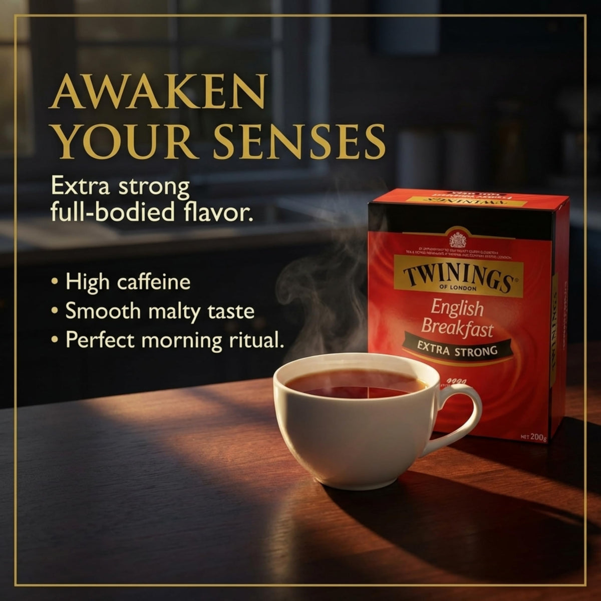 Twinings Extra Strong English Breakfast tea bags packaging easy grab for busy days
