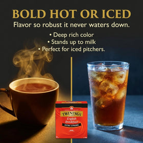 Twinings Extra Strong English Breakfast tea brewed cup ready to energize your morning