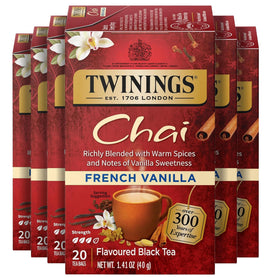 Twinings French Vanilla Chai tea bag ready to brew for a comforting morning.