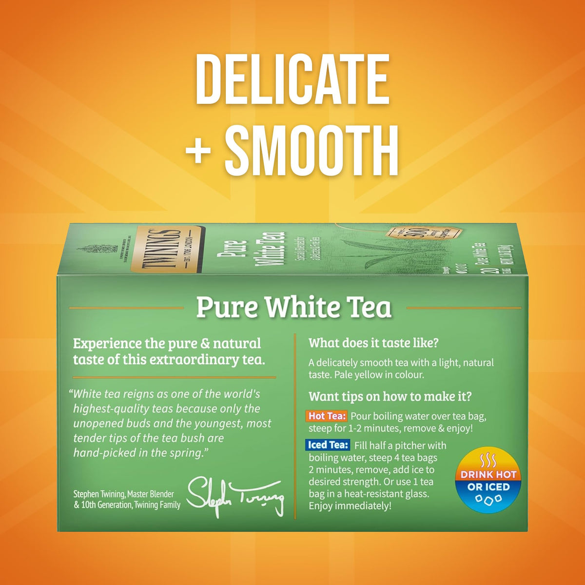 Twinings Fujian white tea buds hand-picked from spring harvest for a delicate flavor.