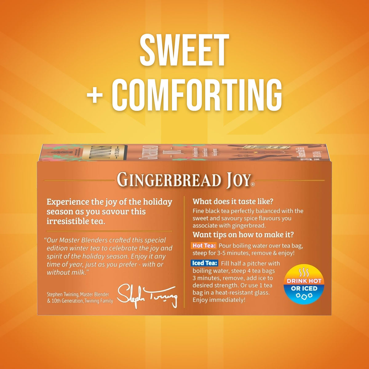 Twinings Gingerbread Joy aroma rising from hot brew with ginger and cinnamon