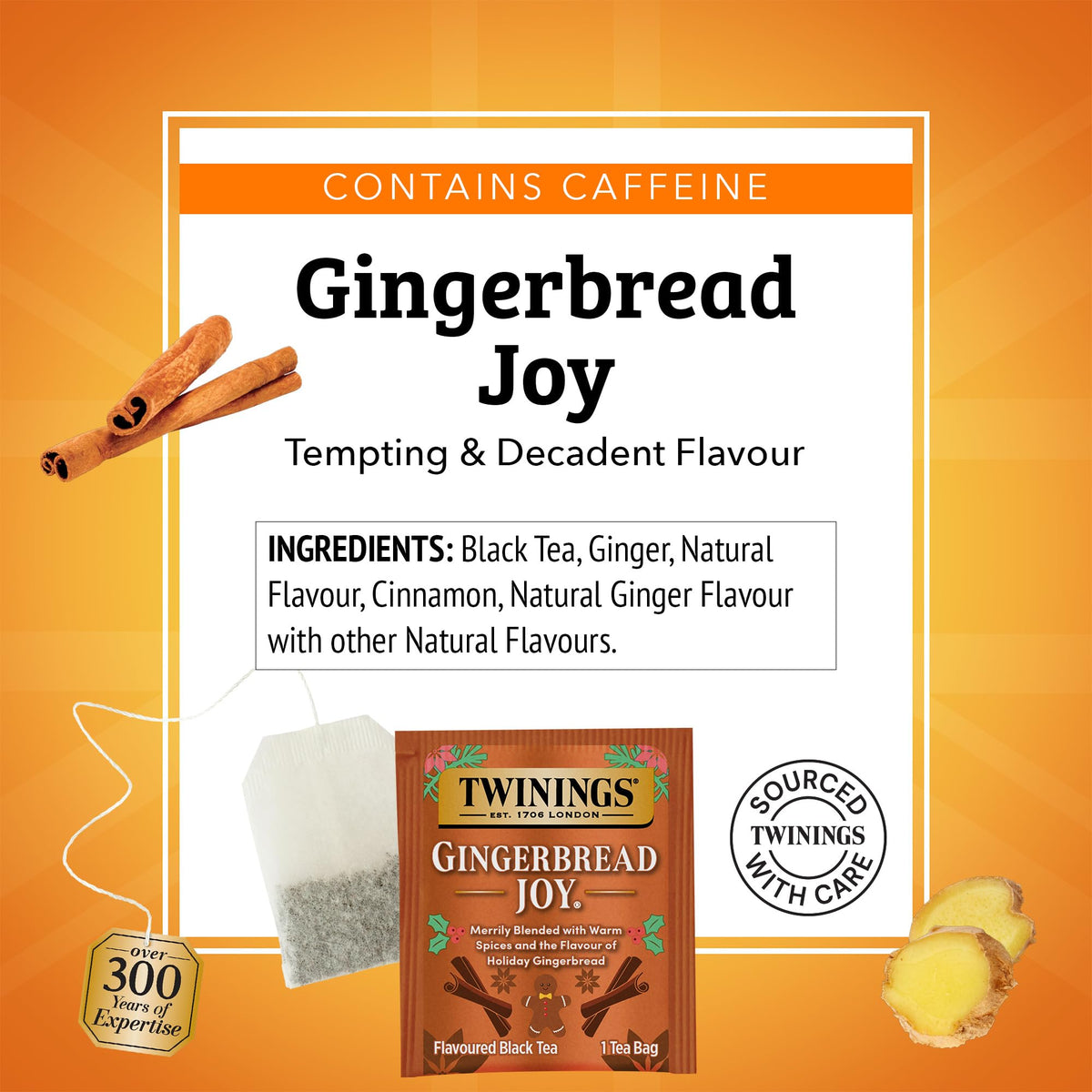 Twinings Gingerbread Joy individually wrapped tea bags stay fresh on the go