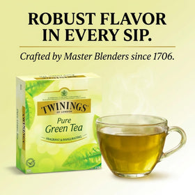 Close-up of Twinings green tea leaves inside tea bags for quality