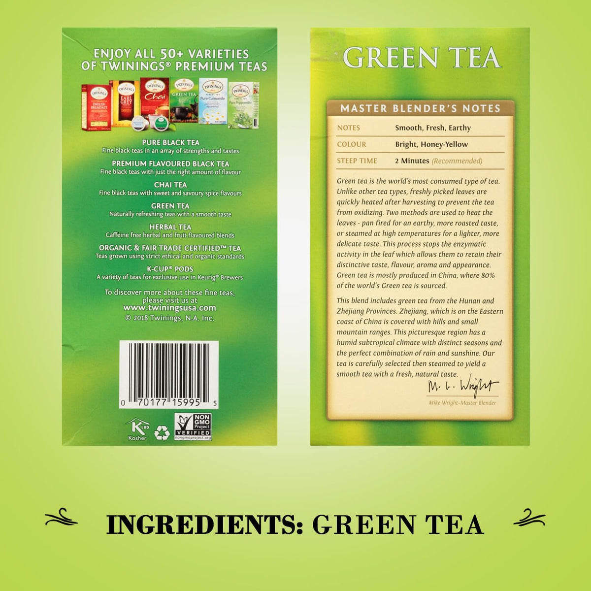 Twinings Green Tea Bags steeping cup shows smooth, earthy flavor hot or iced