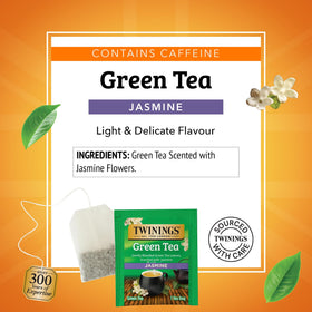 Twinings Green Tea Jasmine brewed cup with golden color and inviting aroma