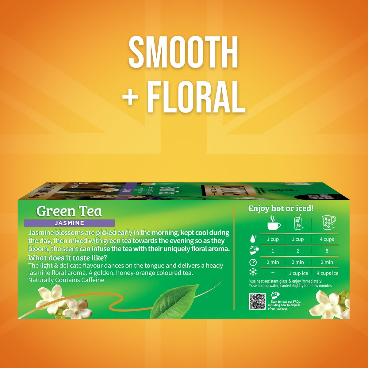 Twinings Green Tea Jasmine jasmine blooms releasing fragrant aroma for a relaxing moment