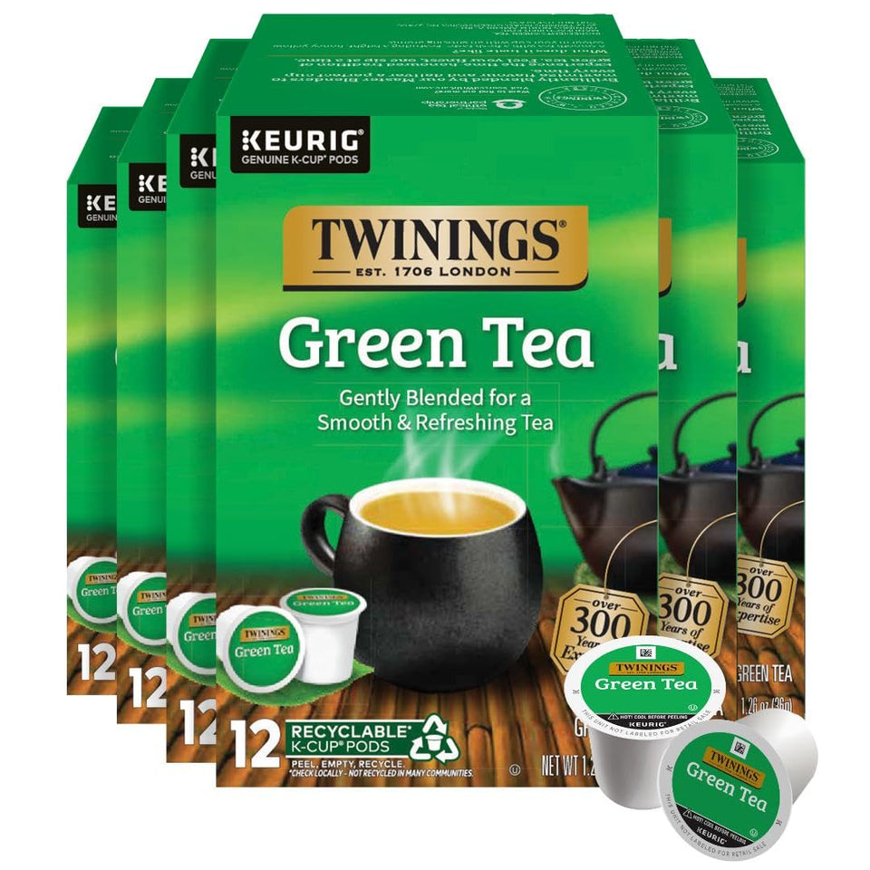 Twinings Green Tea K-Cups six-box set for Keurig, convenient daily brews.