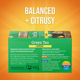 Twinings Green Tea with Lemon tea bags ready to brew on the go.