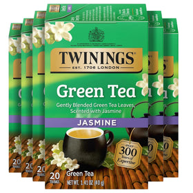 Twinings Green Tea with Jasmine, six-pack of tea bags, fragrant and ready for daily ritual