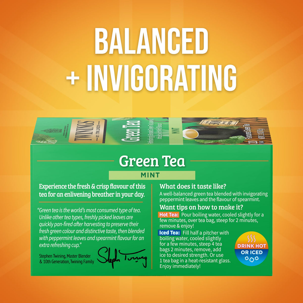 Twinings green tea with mint bags close-up of individual wrappers preserving freshness