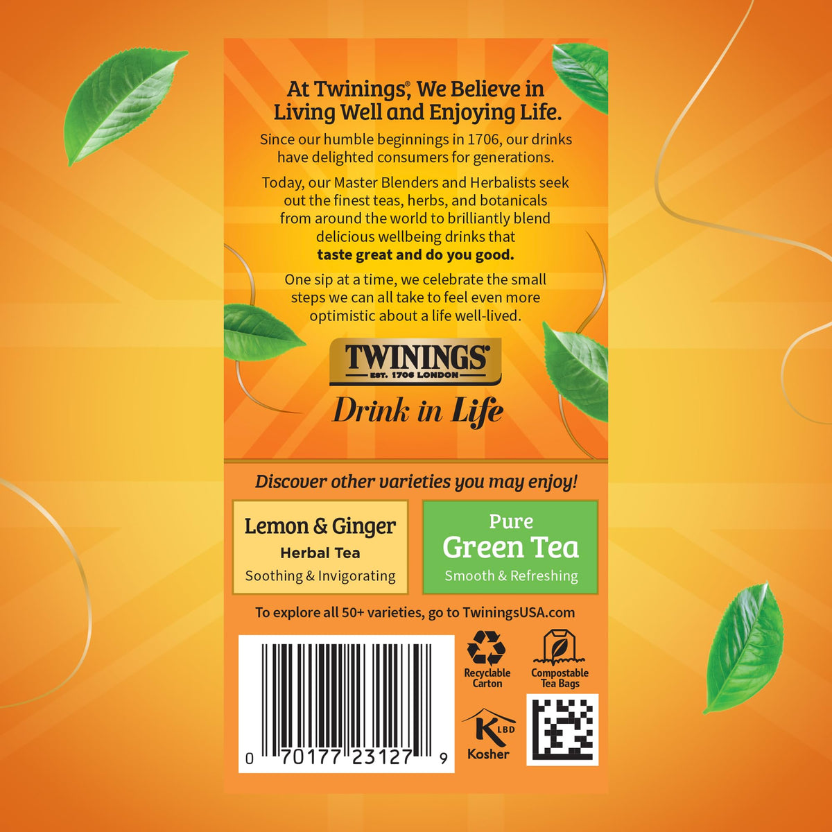 Glass with brewed Twinings Honeybush Mandarin Orange tea and bright citrus scent.