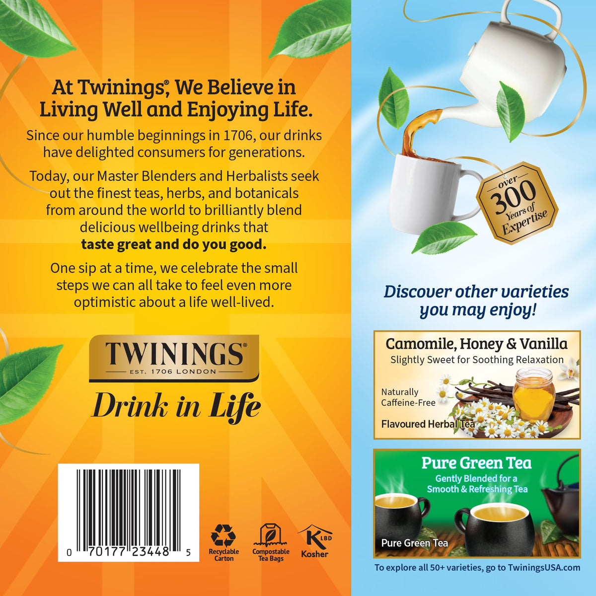 Hot or iced camomile tea served from Twinings for a refreshing break