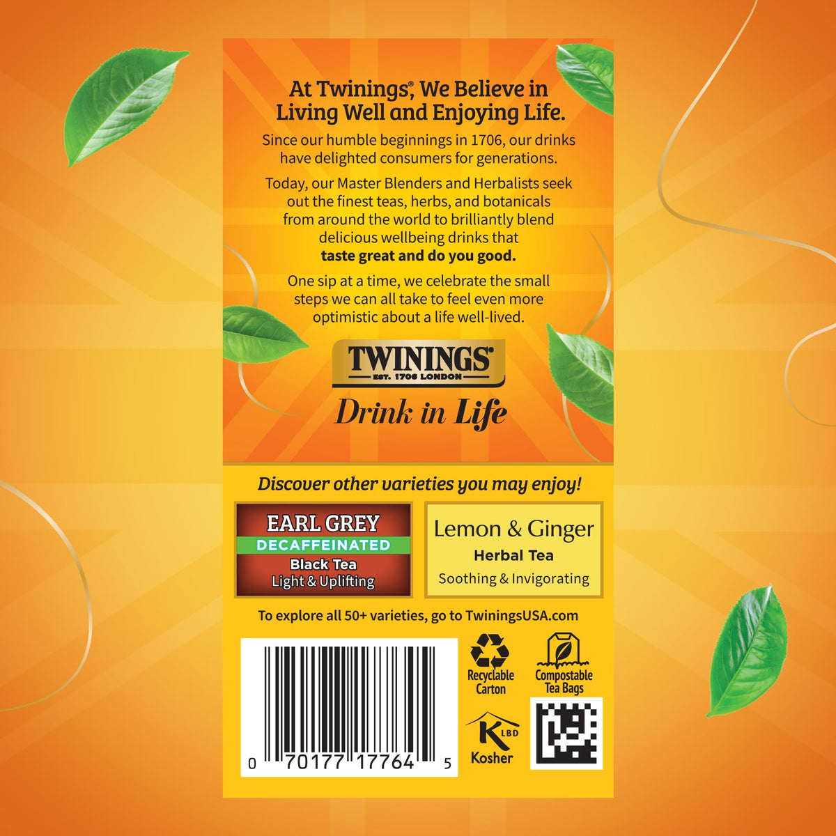 Twinings Decaffeinated Lady Grey delivers a bright amber cup with light, elegant taste.