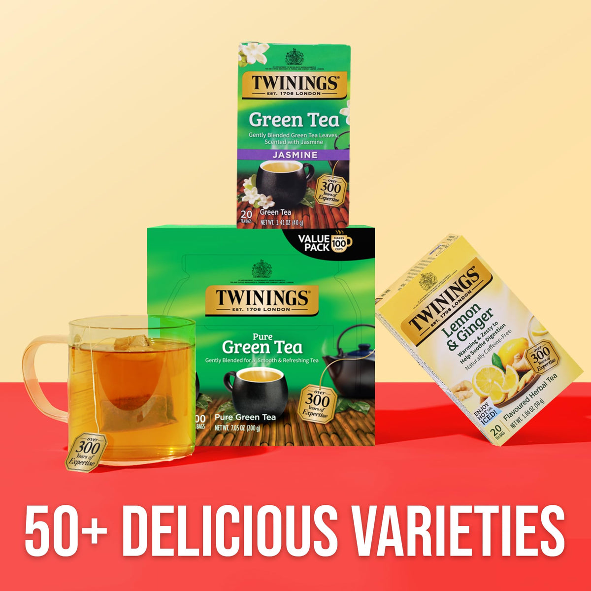 Twinings green tea served hot or iced for versatile enjoyment.
