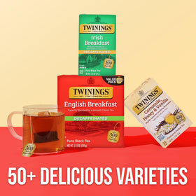 Iced Twinings decaf Irish Breakfast tea in a tall glass.