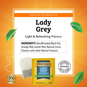 Hot or iced Twinings Lady Grey decaf yields a smooth, citrusy cup.