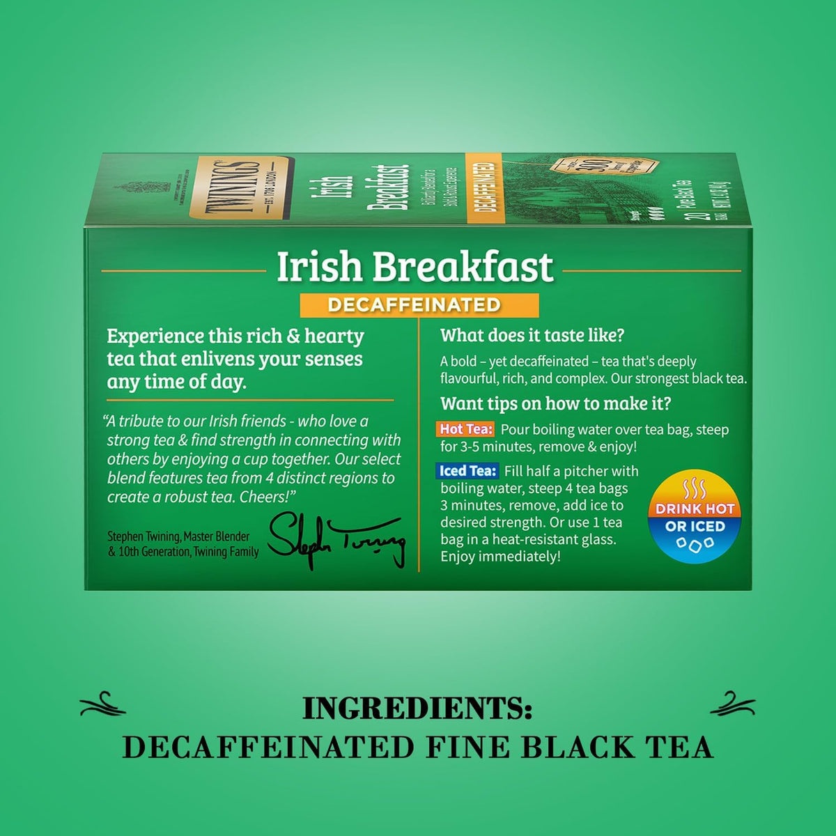 Twinings Irish Breakfast Decaf aroma and bold flavor close-up