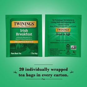 Twinings Irish Breakfast Decaf tea bags close-up of leaves