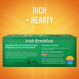 Twinings Irish Breakfast steaming cup highlights rich flavor ideal for fueling mornings.