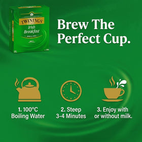 Steeping cup with Twinings Irish Breakfast to reveal a rich, inviting aroma.