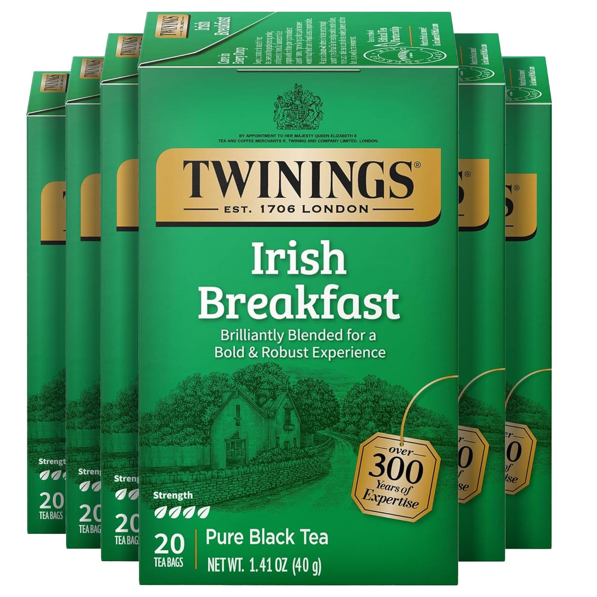 Twinings Irish Breakfast tea bags in packaging for fresh on-the-go mornings