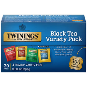 Twinings Irish Breakfast tea bags delivering a full-bodied flavor.