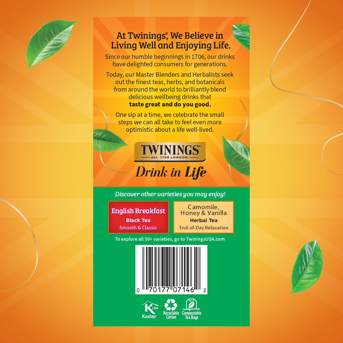 Twinings Irish Breakfast six-pack box provides convenient value.