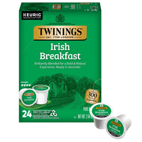 Twinings Irish Breakfast tea pods box for convenient daily caffeine boost.