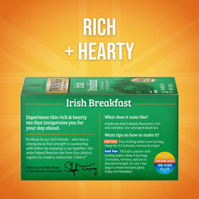 Sealed Twinings Irish Breakfast tea bags preserve flavor for a reliable hot brew