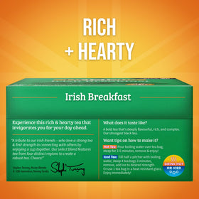 Twinings Irish Breakfast tea bags, individually wrapped for freshness on the go.