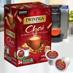 Keurig-compatible Twinings pods brew hot or iced fast and flavorful.