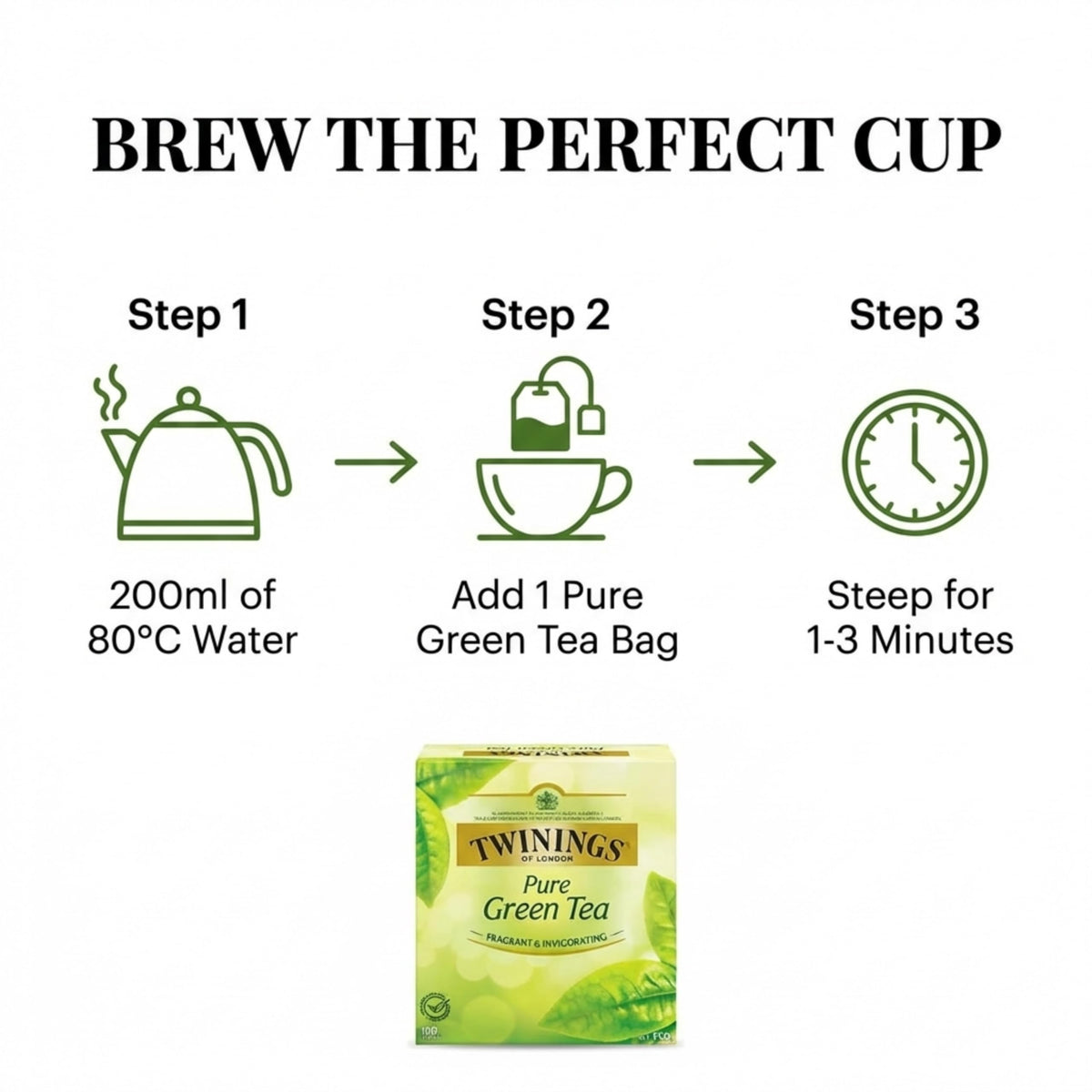 Kettle steaming as Twinings green tea brews