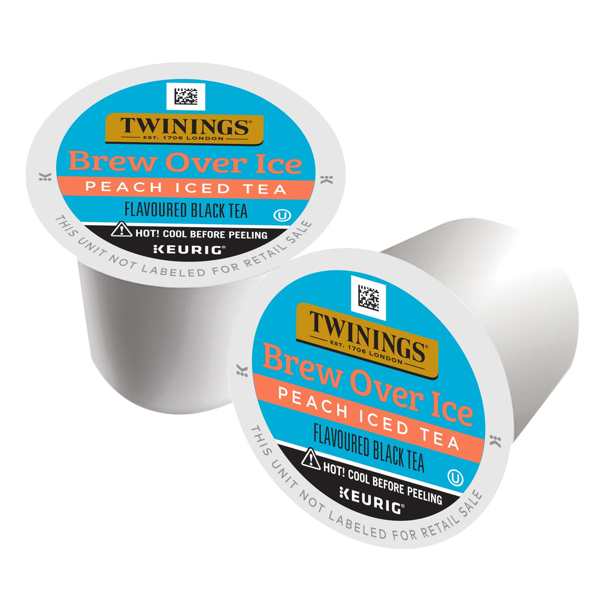 Keurig brewer brewing Twinings Peach Brew Over Ice at a 6 oz setting.