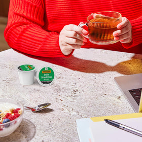 Twinings Keurig-compatible tea pods brew strong 6 oz or 8 oz cups.