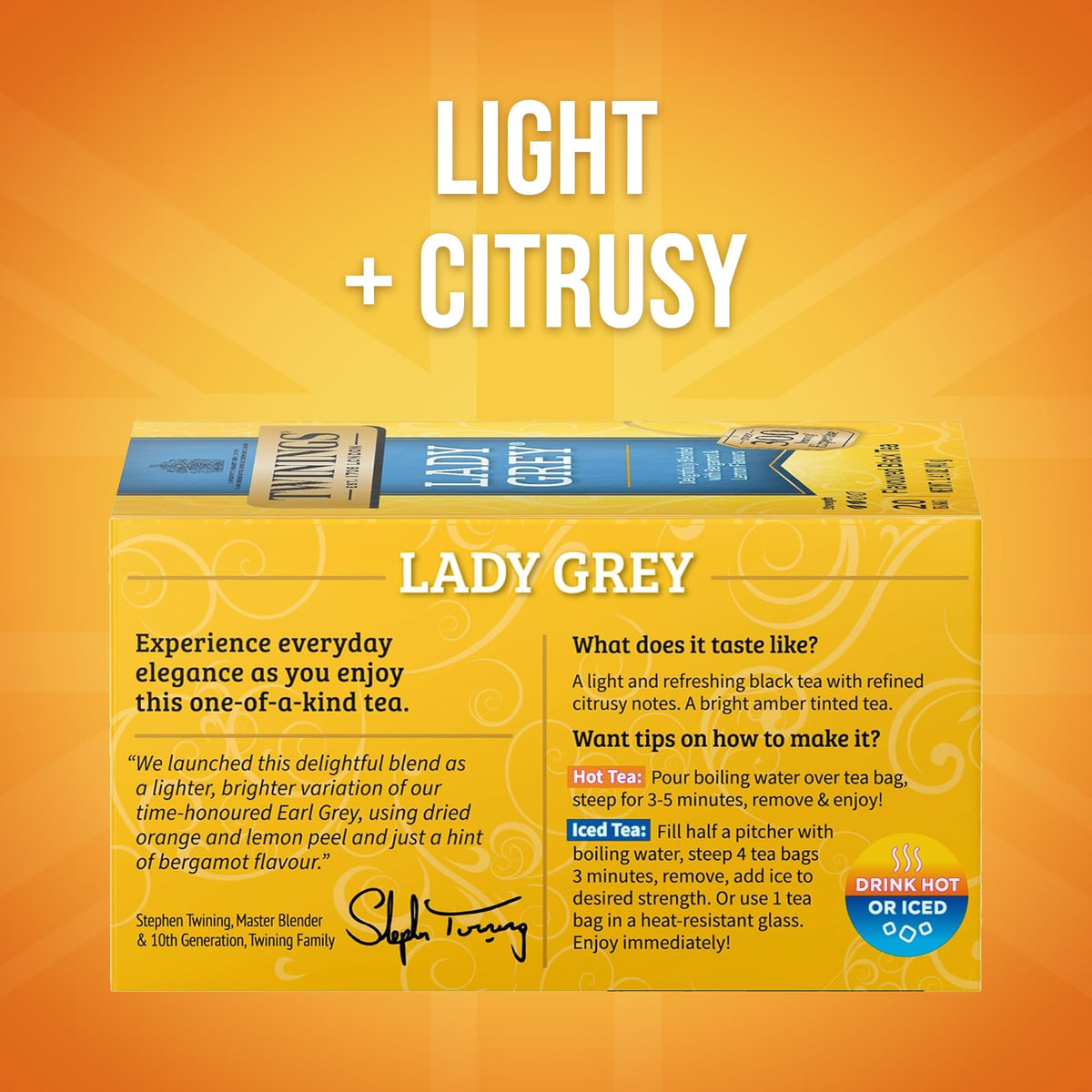 Twinings Lady Grey bags individually wrapped for fresh brewing anytime
