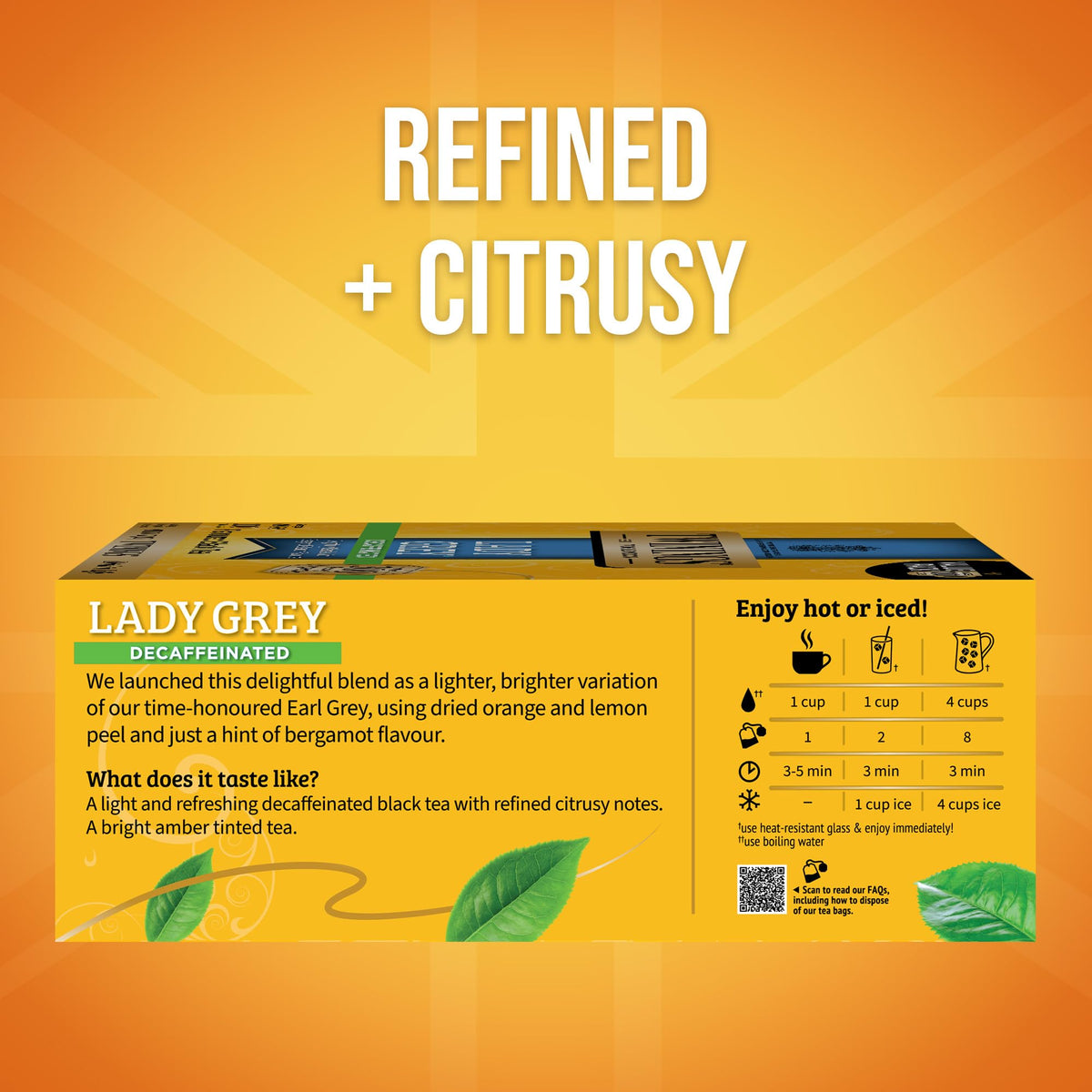 Twinings Lady Grey tea bags individually wrapped to preserve freshness