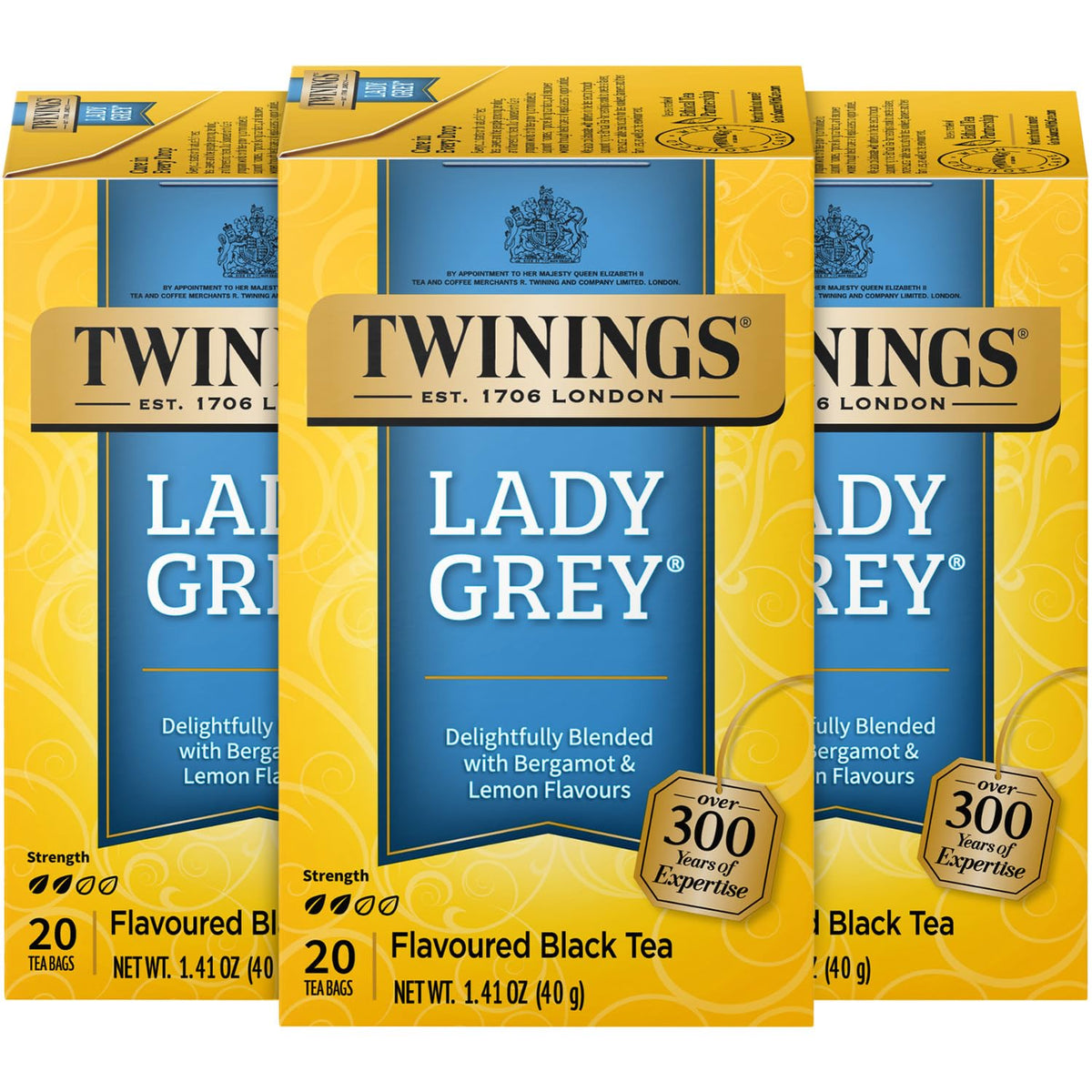 Twinings Lady Grey tea bags pack for convenient single-serve brewing.