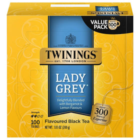 Twinings Lady Grey tea bags in a pack shot ready for brewing and enjoyment