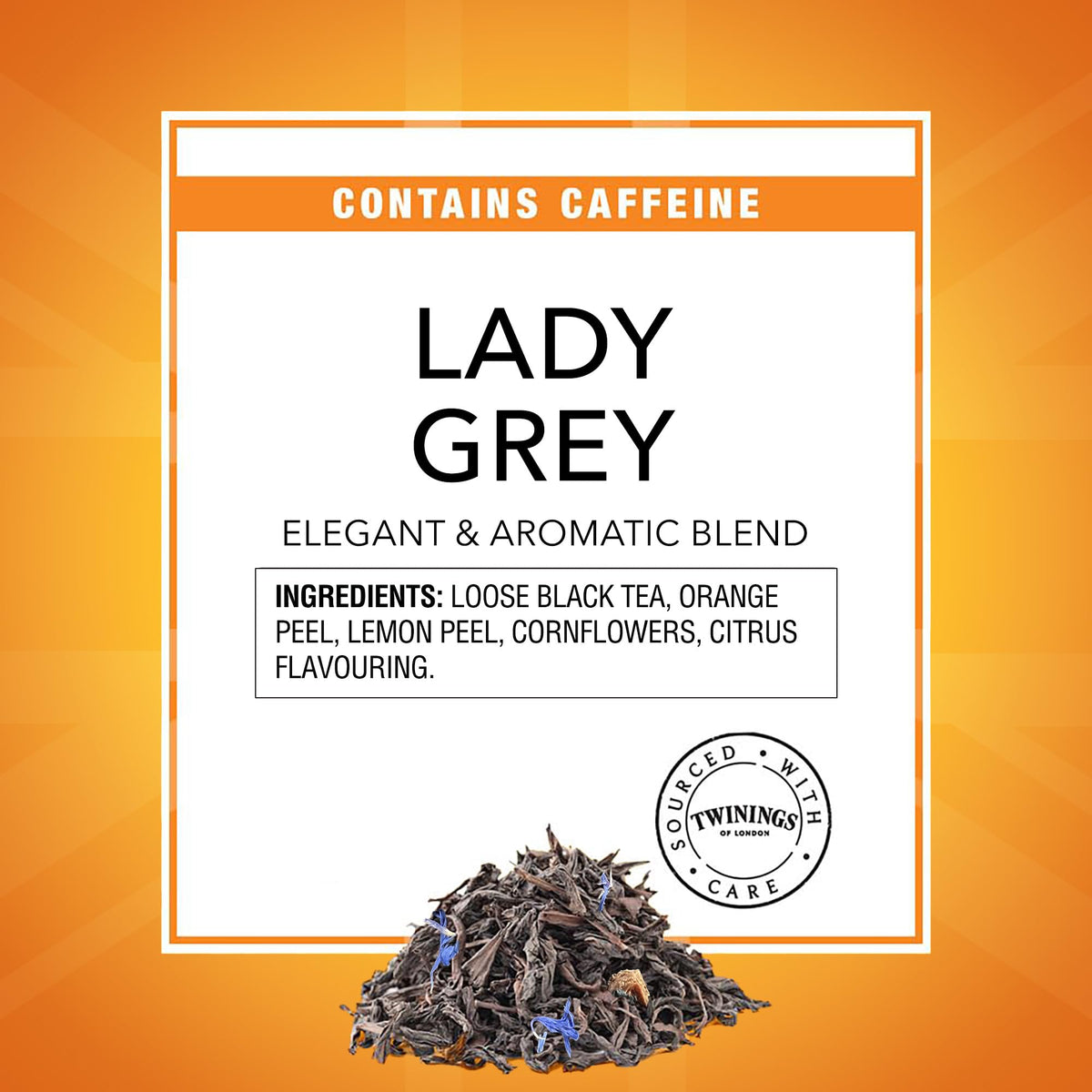 Twinings Lady Grey tea tin label with elegant design and premium leaves