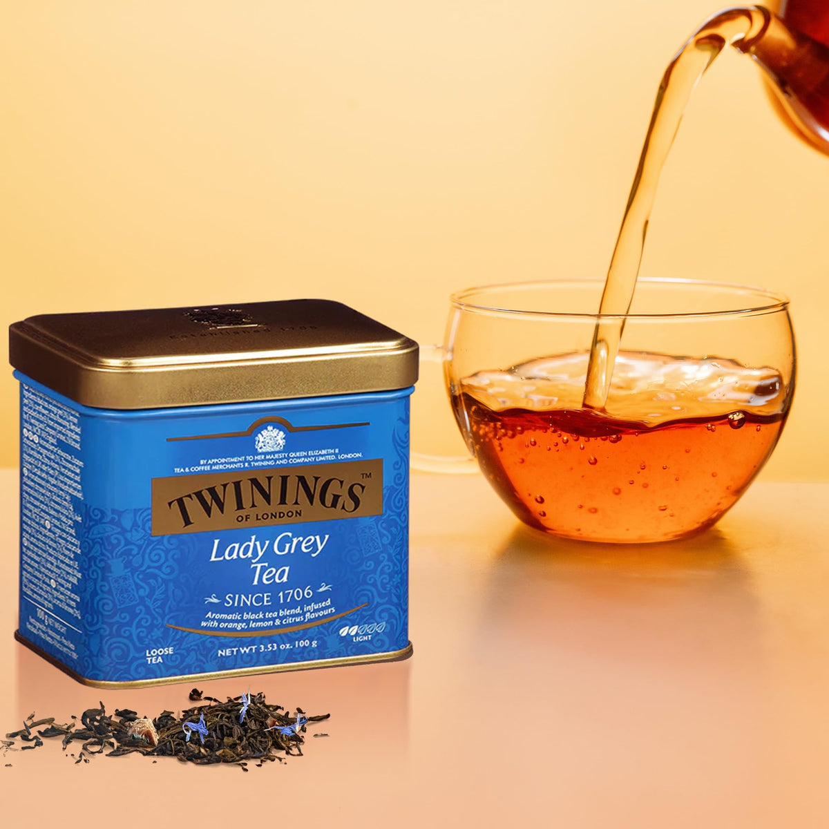 Twinings Lady Grey tea tins pack closeup showing six-tin set for everyday rituals
