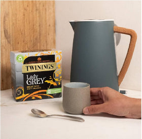 Morning setup with Twinings Lady Grey Zesty offering refreshing scent.