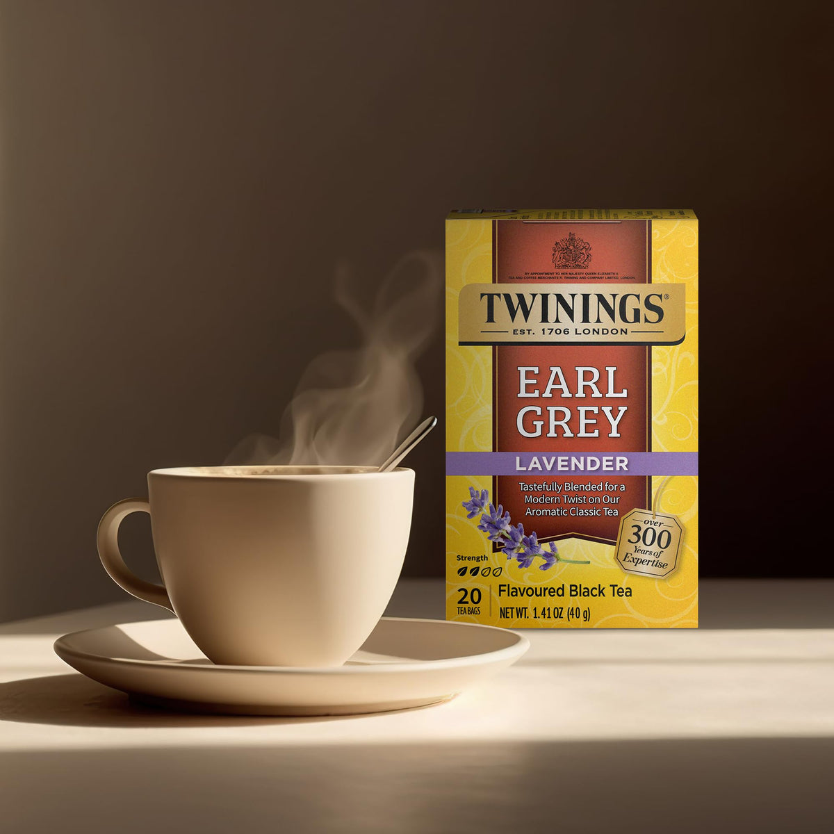 Twinings lavender-flower accent adds floral nuance to the classic Earl Grey.