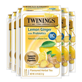 Twinings Lemon Ginger with Probiotics tea bags in a box for everyday use