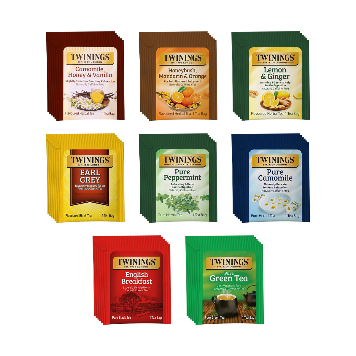 Twinings Lemon & Ginger tea bags zesty warmth for moments.